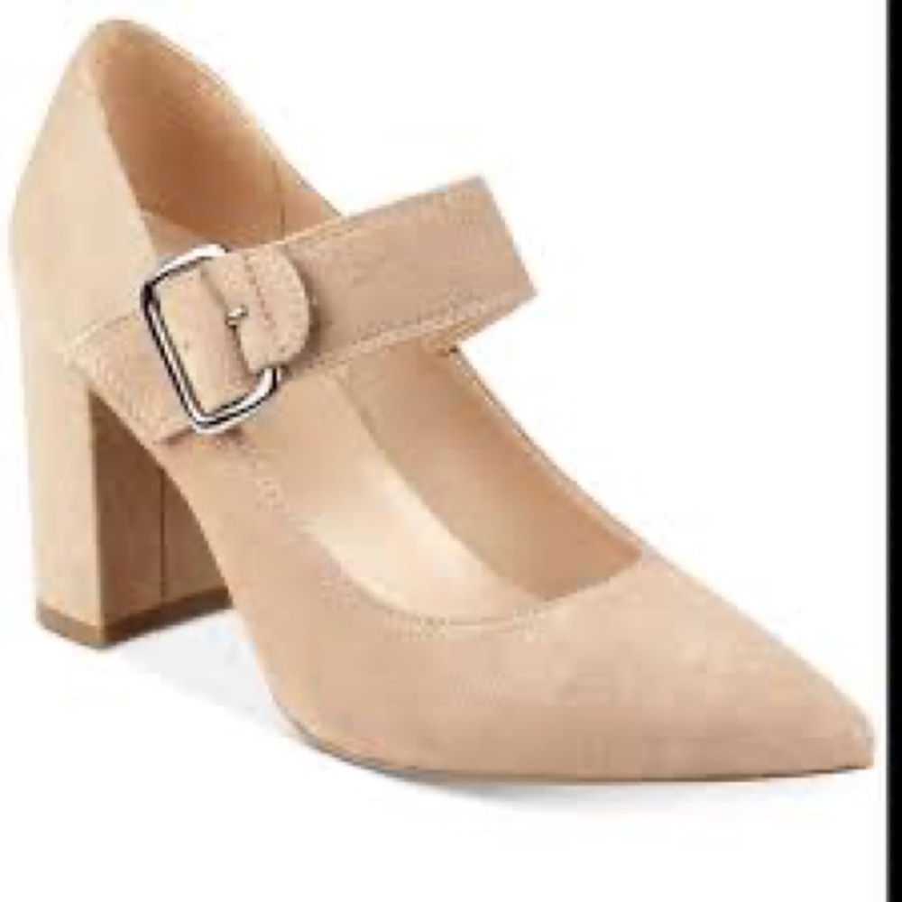 Classic Beige Mary light brown suede Jane Block Heel Pumps